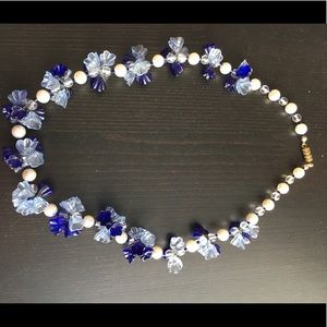 Blue and white glass beaded necklace.